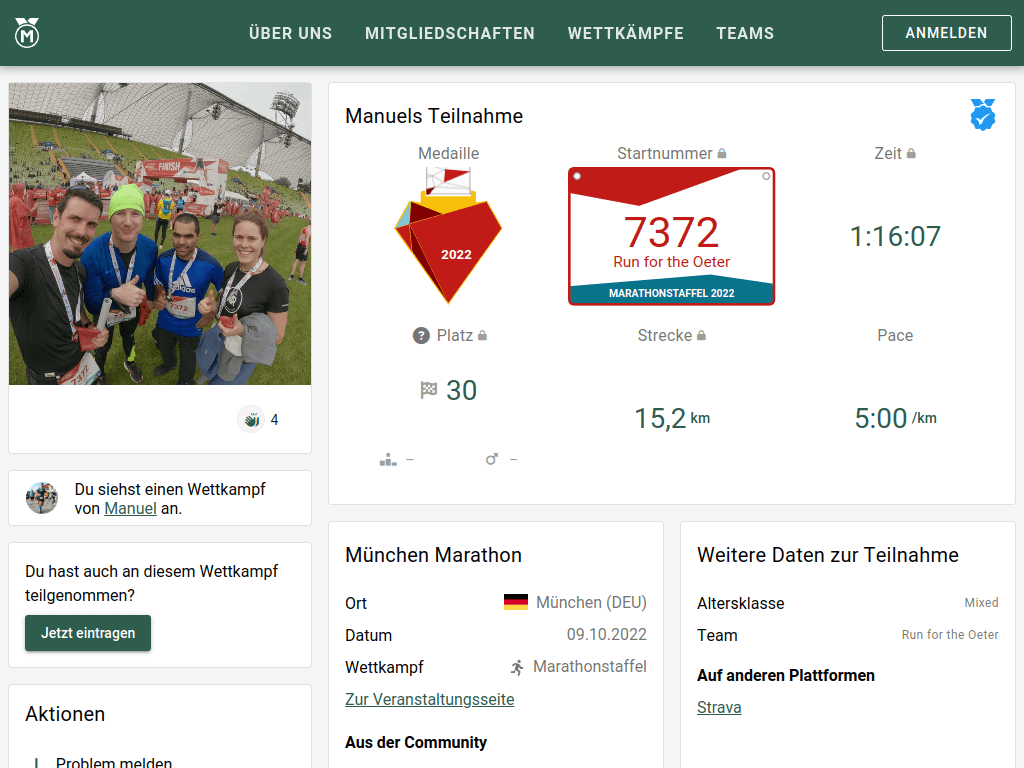 Teilnahmedetails zu einem Wettkampf